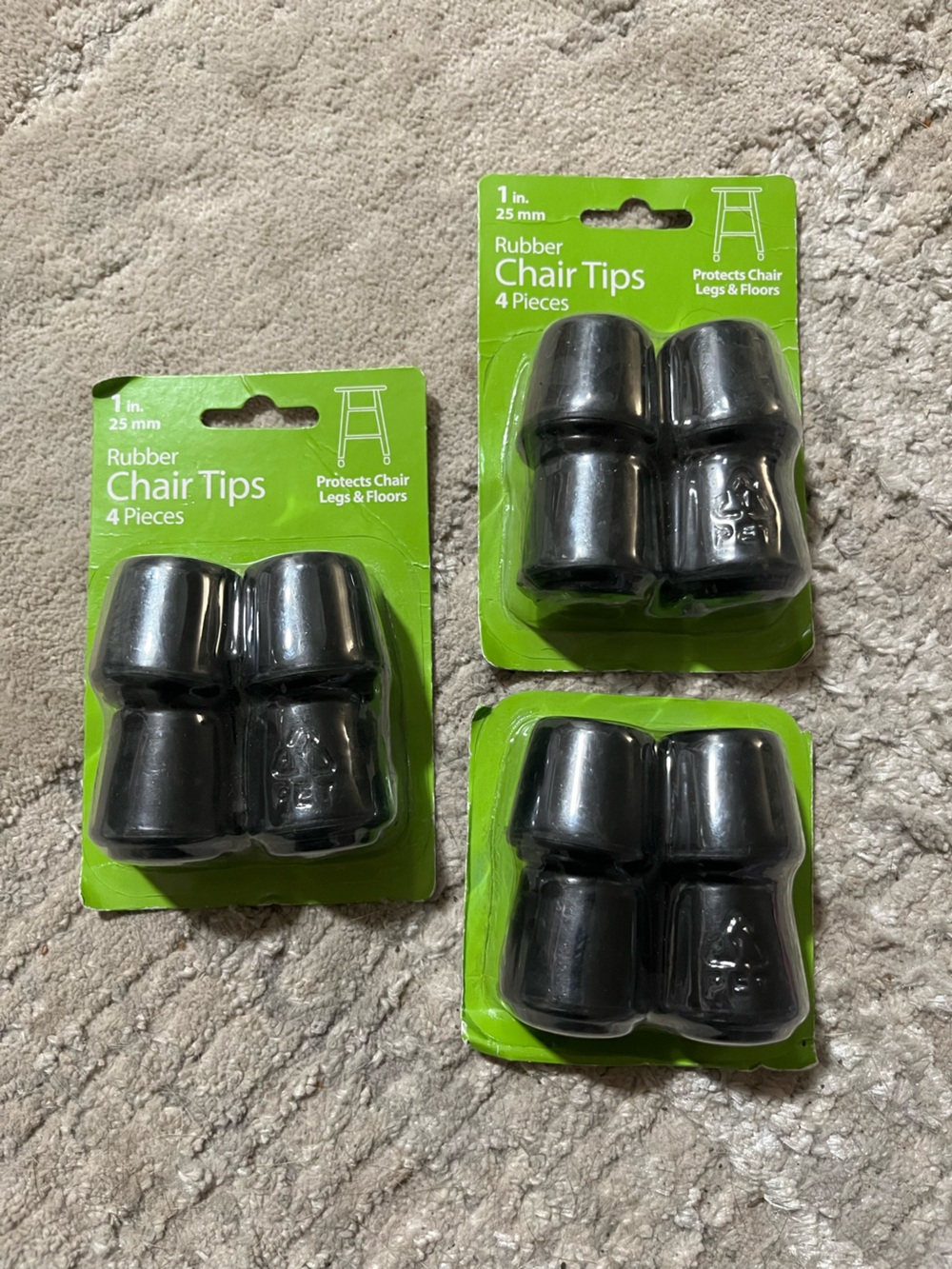 Set of 3 4-Pack of Black Rubber Chair Tips